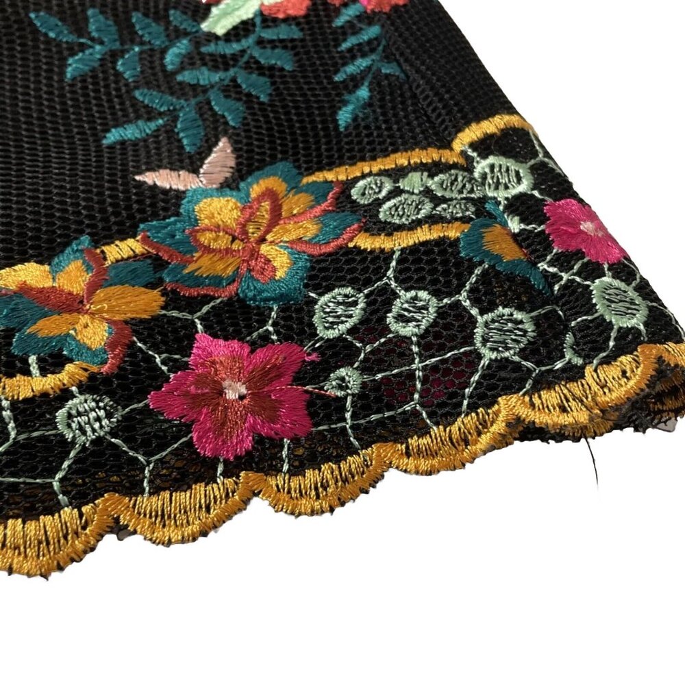 Top Shop Floral Embroidery Black Mini Skirt Mesh Layered Scalloped BOHO Size 2 - Picture 11 of 16
